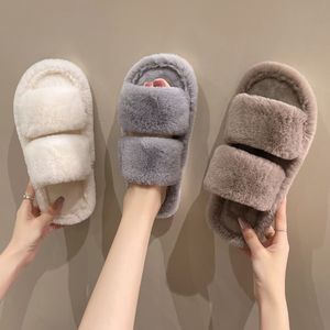 Pantoufles antidérapantes d'intérieur en peluche simples pour femmes, pantoufles de couleur unie à la mode pour la maison d'hiver - Product Image 4