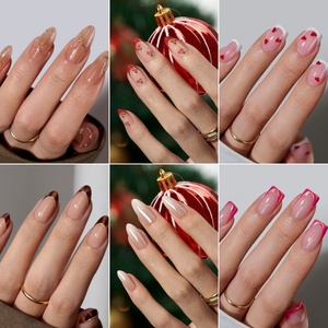 Faux ongles réutilisables de haute qualité avec colle, vente en gros, courts, Halloween, Noël, couleur unie rouge, ongles en gel souple à presser - Product Image 3