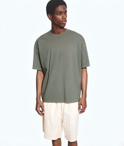 Men's <b>Olive</b> <b>Green</b> Boxy Fit Cotton <b>T</b>-<b>Shirt</b> Short Sleeve O-Neck Casual Solid Color Jersey Knit Breathable Regular Fit - Product Image 1