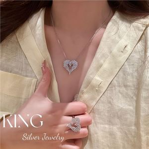 S925 สร้อยคอและแหวนรูปหัวใจเงินสเตอร์ลิง ประดับดาวระยิบระยับ เครื่องประดับสำหรับงานปาร์ตี้ของผู้หญิง - Product Image 5