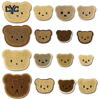 Patch thermocollant en chenille 3D de qualité supérieure, motif tête d'ours de dessin animé mignon, doux et moelleux