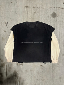 เสื้อยืดผู้ชายทรงบ็อกซี่ แขนยาวสองชั้น ผ้าฝ้าย 100% ล้างสีแบบแอซิด พร้อมลายกราฟิกสกรีนแบบสั่งทำพิเศษ - Product Image 2