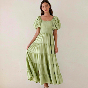Robe longue maxi à col carré et manches bouffantes pour femme, robe longue à volants pour femme, tenue décontractée d'été pour la plage, robes élégantes pour femmes - Product Image 2