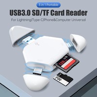 Lector de Tarjetas Magnéticas 3 en 1 Portátil, Plug and Play, Adaptador Externo SD TF OTG para Teléfonos, Tabletas y Laptops con IOS y USB Tipo-C
