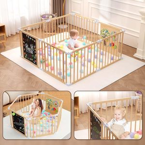 Grand parc en bois pour bébés tout-petits Caractéristiques de sécurité Barrière de jeu intérieure/extérieure pour chambre à coucher-Plastique Métal - Product Image 3