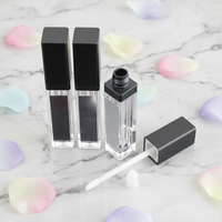 Nouveau design – Tubes cosmétiques en plastique argenté et noir pour brillant à lèvres et gloss, avec bouchons à brosse, capuchons à vis, lumière LED et miroir intégré
