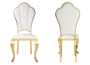 Silla de Comedor de Hotel de Lujo en Dorado con Respaldo Tapizado en Blanco para Banquetes, Bodas, Fiestas y Restaurantes - Product Image 6