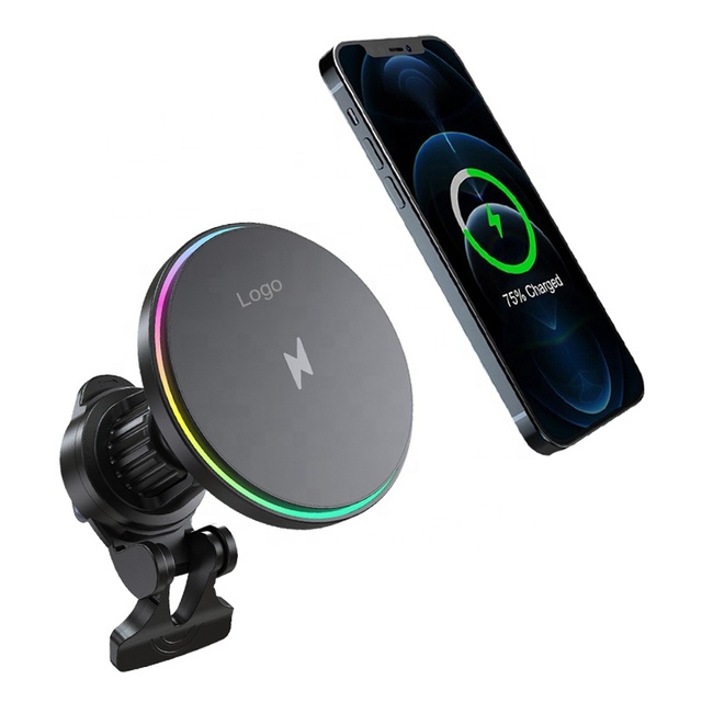 Car Flexible LED Lamp Wireless Charger 15W Fast Charger Phone Magnet Car Air Vent Mount Magnetic Wireless Charger for iPhone