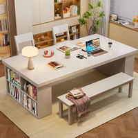 Bureau en bois massif avec étagère ouverte double face, table à manger en bois de frêne pour bureau à domicile
