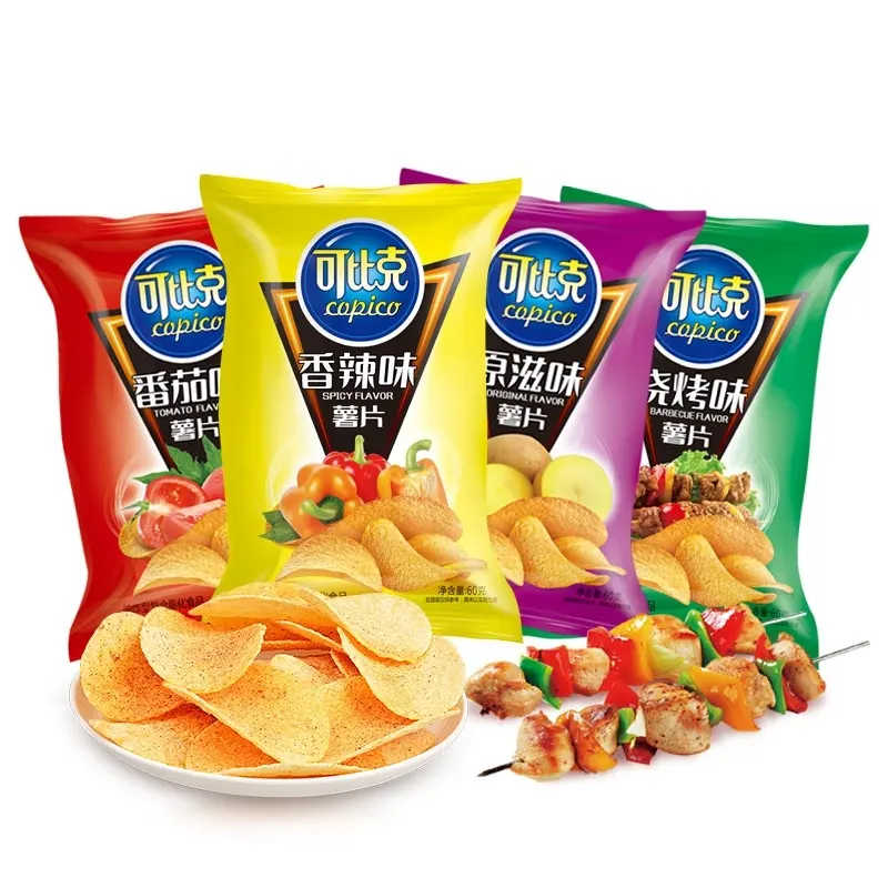 Hoge Kwaliteit Groothandel Bbq Tomaat Kruidige Smaak Knapperige Chips Laag Geprijsd 55G Zak Exotische Snack Chips Gebakken Met Zout