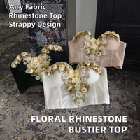 Ventes Flash : Corset Bustier Crop Top Sexy pour Adultes, Sans Armature, Orné de Strass Solides, en Tissu Tissé Respirant avec Boutons, Idéal pour l'Été