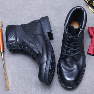 Botas de Hombre de Cuero Negro con Cordones, Punta Redonda, Suela de Goma, Forro de Cuero Genuino, para Todas las Temporadas, Uso en la Oficina - Product Image 2