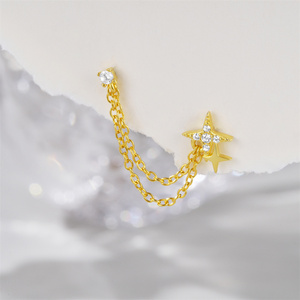 Canner Single Fashionable S925 Sterling Silver Plated 18k Gold Tassel <b>Chain</b> Single diamond <b>Stud</b> <b>Earring</b> - Product Image 6