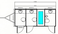Toilettes mobiles de luxe au design moderne, remorque préfabriquée avec porte coulissante, salle de bain extérieure