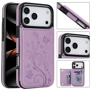 เคสหนัง PU ลายดอกนูน สำหรับ iPhone 17 Air 15 16 Pro Max พร้อมกระเป๋าสตางค์สำหรับผู้หญิง - Product Image 3