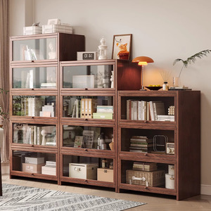 핫 세일 나무 책꽂이 유리 문 사무실 나무 수납 책꽂이 거실 홈 공간 절약 베젤 수납 선반 - Product Image 2
