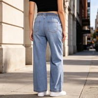 Jean de maternité à cordon de serrage pour femme, coupe large sous le ventre, en denim léger, style décontracté pour tous les jours