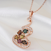 YBO 18K Plaqué Or Rose Personnalisé Irrégulier Gourde Pendentif Collier Couleur Naturelle Tourmaline Incrusté Zircon Mariages À La Mode