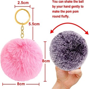 Peludo Puff Ball Faux Rabbit Pink Pom Mosquetón Llavero 8cm de diámetro Felpa y aleación de zinc para mujeres y niñas - Product Image 3