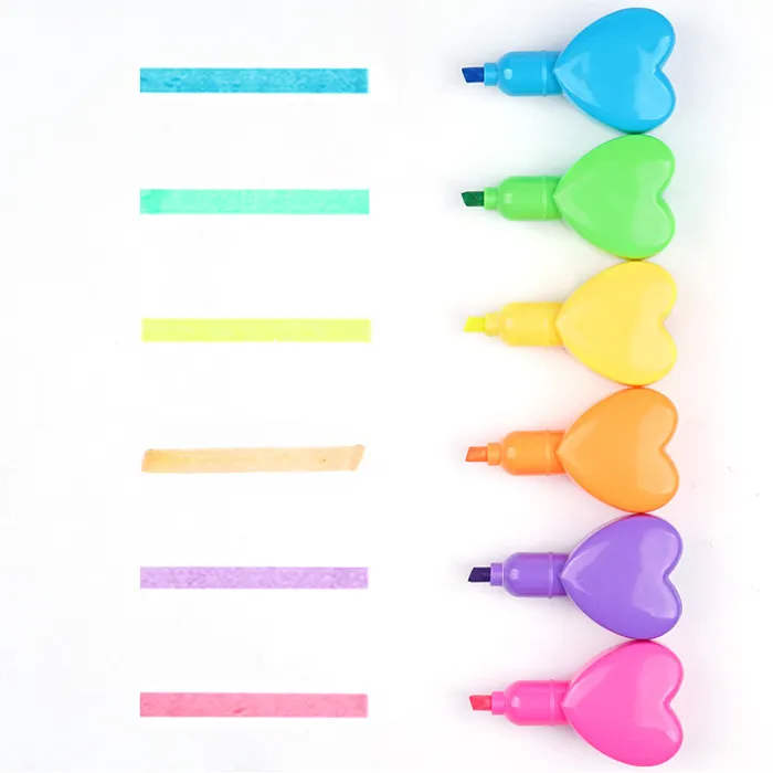 6 In 1 Hartvorm Bebouwbare Stapelen Fluorescerende Pastel Kleuren Leuke Marker Pen