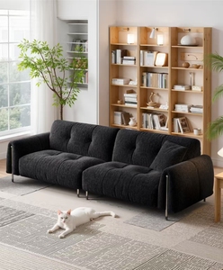 Sofá moderno de tela chenilla negra con relleno de esponja de alta densidad, sofá contemporáneo para sala de estar con brazos acolchados - Product Image 2