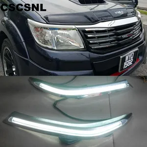 Lampu Depan Mobil Dekorasi Alis Lampu Sein Kuning Relay Lampu Siang LED untuk Toyota Hilux Vigo 2012 2013 2014