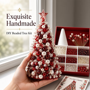 ชุดงานฝีมือประดิษฐ์ต้นคริสต์มาสด้วยลูกปัด DIY สีแดงขาวมุก ของตกแต่งคริสต์มาสทำมือ ของประดับตกแต่งโต๊ะในวันหยุด ของขวัญคริสต์มาสสำหรับผู้ใหญ่ - Product Image 1