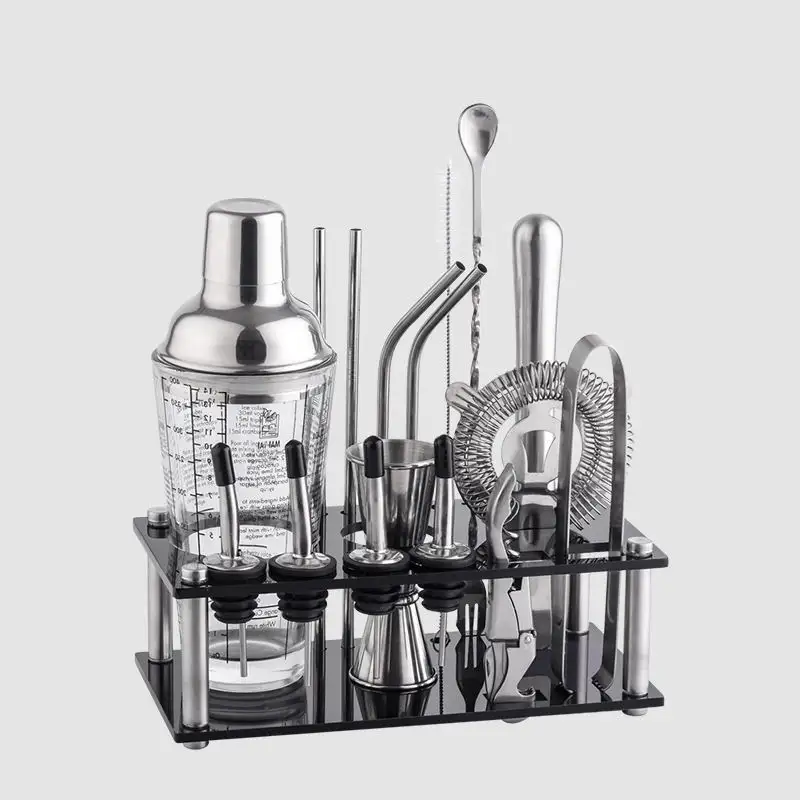 High Quality Boston Cocktail Shaker Set Bartender Shakers Kit Stainless Steel Mixer Shaker With Acrylic Stand