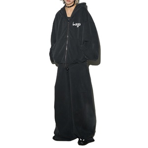 Ensemble sweat-shirt à capuche et pantalon de survêtement ample pour <span class=keywords><strong>homme</strong></span>, lavage à l'acide personnalisé, Y2K Hip Hop, 100% coton, survêtement surdimensionné - Product Image 1