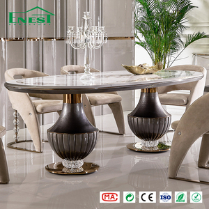Tavolo <span class=keywords><strong>da</strong></span> <span class=keywords><strong>Pranzo</strong></span> di Lusso in Pietra Sinterizzata Italiana, Design Moderno con Texture Marmo Calacatta, Base Scanalata, Arredamento <span class=keywords><strong>per</strong></span> Villa - Product Image 2
