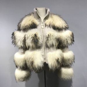 Vestes en fourrure de raton laveur pour femme, vêtements d'hiver chauds, épais, col montant, manches longues, vraie fourrure naturelle, - Product Image 6