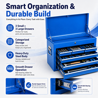 Coffre à outils en acier thermolaqué bleu avec couvercle rabattable, 6 tiroirs, verrouillable, portable, armoire de rangement OEM/ODM
