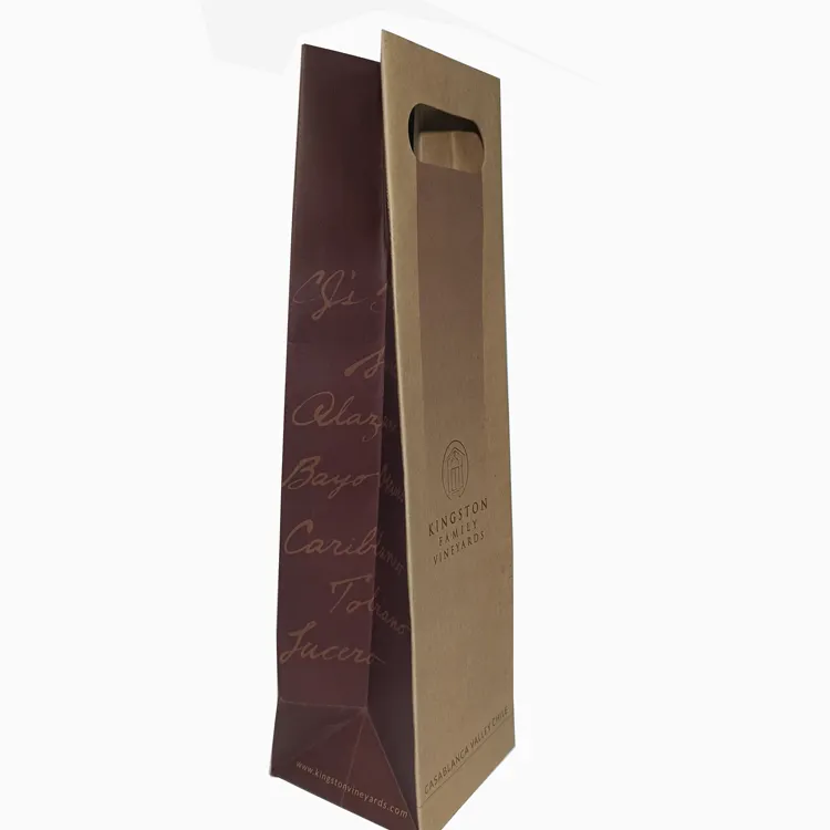 Sacchetto d'imballaggio del vino della carta kraft marrone riciclato di vendita caldo con la maniglia di fustellatura