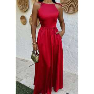 Vestido de Noche Rojo Anais sin Espalda, Estilo Baile de Gala, con Lentejuelas, Cintura Imperio, Largo hasta el Suelo, para Madre de la Novia, Estilo Fiesta - Product Image 5