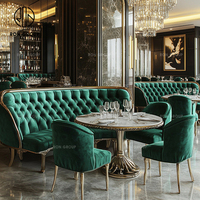 Hôtel commercial de luxe velours vert rond marbre café table et chaise canapé cabine sièges meubles cabine pour restaurant
