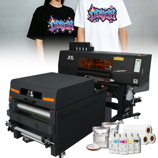 PO-TRY 2-Head I3200 60cm DTF Printer with Powder Shaker and Oven Digit T-Shirt A2 Roll-to-Roll New