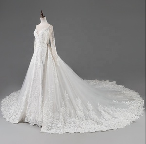 Abito <span class=keywords><strong>da</strong></span> <span class=keywords><strong>sposa</strong></span> di lusso sirena con collo a V manica lunga abito <span class=keywords><strong>da</strong></span> <span class=keywords><strong>sposa</strong></span> con strascico staccabile <span class=keywords><strong>da</strong></span> donna taglie forti - Product Image 4