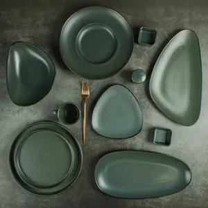 Ceramic Set Vajilla China Ceramic Dinner Set Customized Themed Nordic Porcelain Dinnerware Matte Glaze Crockery Restaurant Used