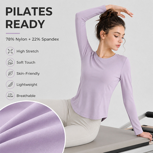 Camiseta de Manga Larga para Pilates, Ligera, Suave, Transpirable, de Alta Elasticidad, Ajustada, para Yoga y Fitness - Product Image 2