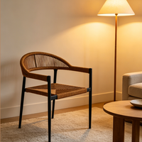 Ensemble table et chaises d'extérieur moderne, résistant aux UV, en rotin PE, coussins imperméables, structure en métal thermolaqué, chambre à coucher, salon