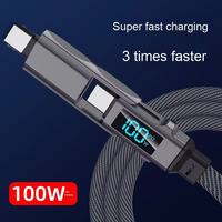 Câble de charge rapide 4-en-1 3A 100W pour téléphones mobiles - Double Type C Nylon plat tressé Affichage LED PD-1M & 2M
