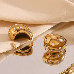 西溪水滴彩色锆石珍珠厂家批发不锈钢防水18k镀金时尚珠宝戒指