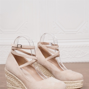 <span class=keywords><strong>Sandalias</strong></span> Casuales de Esparto con Punta Redonda y Tira al Tobillo para Mujer, de Microfibra, Venta al por Mayor de Fábrica - Product Image 6
