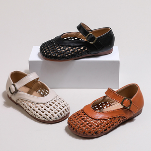 Summer New Girls' Woven Leather <b>Shoes</b> Children's Hollow Leisure Cap Toe Sandals Flat <b>Shoes</b> - Product Image 2