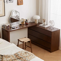 Coiffeuse moderne en bois massif noyer noir avec armoire d'angle rétractable à six tiroirs pour petits appartements et salons
