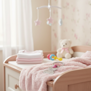 Llavero de peluche rosa con diseño de oso metálico, chupete y lazo para niña - Product Image 3