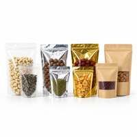 Sachet d'emballage personnalisé en aluminium doré avec fenêtre, fermeture éclair refermable, résistant à l'humidité, pour noix, haricots rouges, sucre et snacks