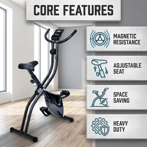 Vélo d'exercice vertical d'intérieur robuste avec 8 niveaux <span class=keywords><strong>de</strong></span> résistance magnétique, volant d'inertie et siège réglable - Product Image 1