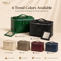 Tas Kosmetik Kulit Asli Yiku Motif Buaya Dengan Pegangan Atas, Penutup Ritsleting, Organizer Makeup Portabel Untuk Perjalanan