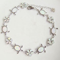 Bijoux Hawaïens en argent 925 plaqué or 14 carats, bracelet tortue de mer en opale bleue